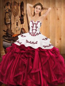 Sexy Satin and Organza Sleeveless Floor Length 15 Quinceanera Dress and Embroidery and Ruffles