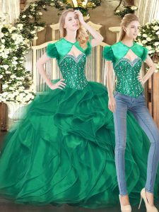 Sweetheart Sleeveless Lace Up Quinceanera Dresses Dark Green Tulle