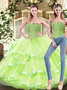 Elegant Sweetheart Sleeveless Organza Vestidos de Quinceanera Beading and Ruffled Layers Lace Up
