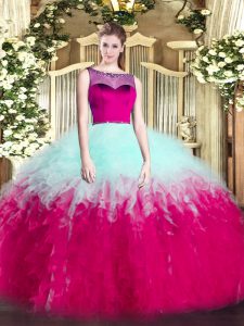 Sleeveless Zipper Floor Length Beading and Ruffles Ball Gown Prom Dress