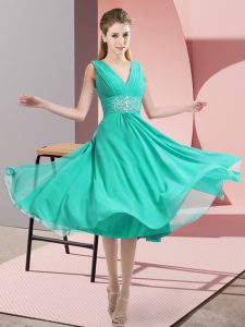 High Quality Teal Side Zipper V-neck Beading Quinceanera Dama Dress Chiffon Sleeveless