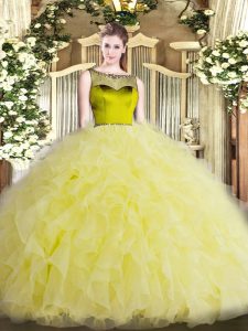 Nice Yellow Green Zipper Quinceanera Gowns Beading and Ruffles Sleeveless Floor Length