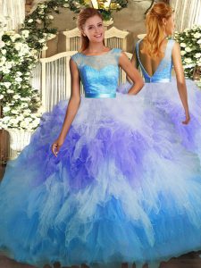 Flirting Multi-color Scoop Backless Ruffles 15 Quinceanera Dress Sleeveless