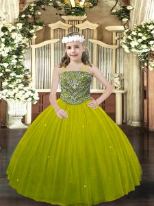 Sleeveless Lace Up Floor Length Beading Kids Formal Wear