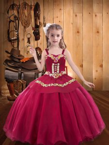 High Quality Straps Sleeveless Lace Up Little Girls Pageant Gowns Red Organza