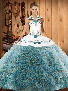 Multi-color Lace Up 15 Quinceanera Dress Embroidery Sleeveless Sweep Train
