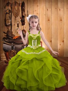 Olive Green Sleeveless Organza Lace Up Little Girl Pageant Dress for Party and Sweet 16 and Quinceanera and Wedding Party