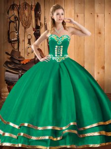 Most Popular Green Sleeveless Floor Length Embroidery Lace Up Ball Gown Prom Dress