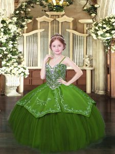 Best Spaghetti Straps Sleeveless Satin and Organza Little Girl Pageant Gowns Beading and Embroidery Lace Up