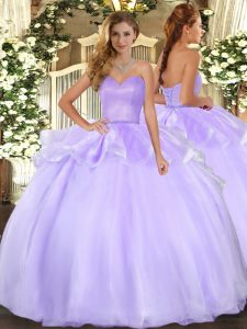 Lavender Lace Up Sweetheart Beading and Ruffles 15 Quinceanera Dress Organza Sleeveless