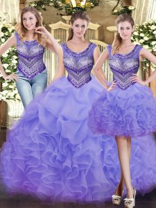 Great Beading and Ruffles Quinceanera Gowns Lavender Lace Up Sleeveless Floor Length