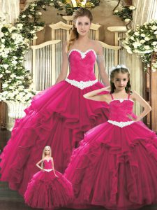 Red Ball Gowns Organza Sweetheart Sleeveless Ruffles Floor Length Lace Up Quince Ball Gowns