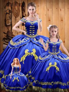 Sweet Off The Shoulder Sleeveless Satin and Organza Quinceanera Dress Beading and Embroidery Lace Up