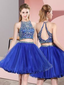 Royal Blue Backless Dama Dress Beading Sleeveless Mini Length