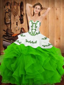 Beauteous Sleeveless Floor Length Embroidery and Ruffles Lace Up Quinceanera Dress with Green