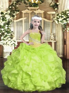 Sleeveless Beading Lace Up Pageant Gowns For Girls