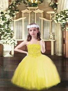 Yellow Lace Up Pageant Dress Wholesale Beading Sleeveless Floor Length