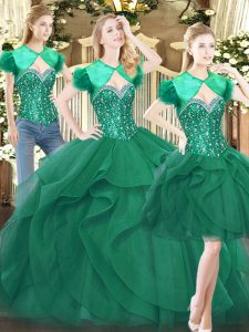 Sweetheart Sleeveless Tulle Sweet 16 Dress Beading and Ruffles Lace Up