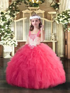 Hot Pink Sleeveless Tulle Lace Up Kids Formal Wear for Party and Quinceanera