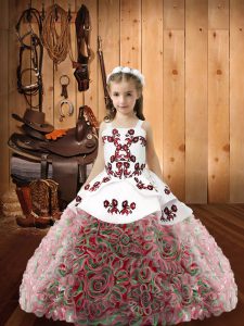 Stunning Multi-color Fabric With Rolling Flowers Zipper Straps Sleeveless Floor Length Custom Made Pageant Dress Embroidery