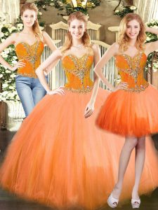 Cute Tulle Sweetheart Sleeveless Lace Up Beading Quinceanera Dresses in Orange Red