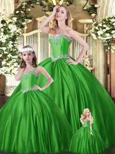 High Class Sweetheart Sleeveless Quince Ball Gowns Floor Length Beading Green Tulle