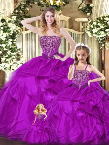Colorful Floor Length Ball Gowns Sleeveless Fuchsia Quince Ball Gowns Lace Up