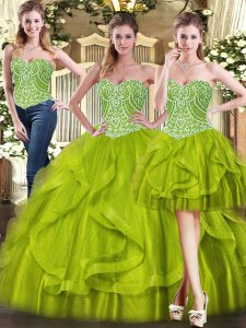 Sleeveless Floor Length Beading and Ruffles Lace Up 15 Quinceanera Dress
