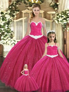 Glorious Floor Length Red Sweet 16 Quinceanera Dress Tulle Sleeveless Ruching