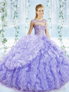Sweet Lavender Sweet 16 Dresses Sweet 16 and Quinceanera with Beading and Ruffles and Pick Ups Sweetheart Sleeveless Brush Train Lace Up