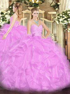 Super Sweetheart Sleeveless Sweet 16 Quinceanera Dress Floor Length Beading and Ruffles Lilac Organza