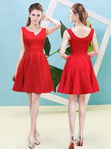 Satin Asymmetric Sleeveless Zipper Ruching Court Dresses for Sweet 16 in Red