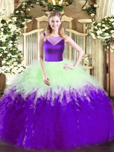 Deluxe Multi-color Side Zipper Scoop Beading and Ruffles 15 Quinceanera Dress Tulle Sleeveless