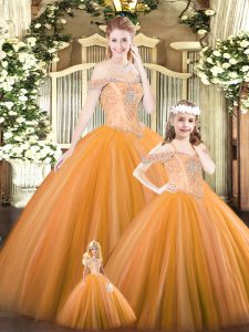 Artistic Floor Length Ball Gowns Sleeveless Orange Quince Ball Gowns Lace Up