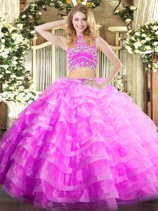 Sleeveless Beading and Ruffled Layers Backless 15th Birthday Dress
