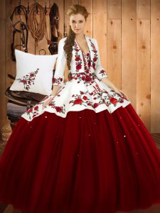 Luxury Wine Red 15th Birthday Dress Military Ball and Sweet 16 and Quinceanera with Embroidery Sweetheart Sleeveless Lace Up