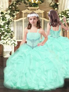 Apple Green Little Girls Pageant Dress Wholesale Party and Quinceanera with Beading and Ruffles Straps Sleeveless Lace Up