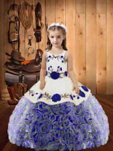 Graceful Floor Length Lace Up Pageant Dress for Teens Multi-color for Sweet 16 and Quinceanera with Embroidery and Ruffles