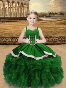 Lovely Satin and Organza Sleeveless Floor Length Pageant Gowns For Girls and Beading and Ruffles