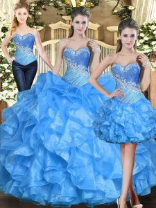 Enchanting Baby Blue Sweetheart Neckline Ruffles Ball Gown Prom Dress Sleeveless Lace Up