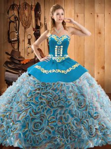 Multi-color Sleeveless Sweep Train Embroidery With Train Quinceanera Gown