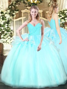 High Quality Light Blue Sleeveless Organza Zipper Quinceanera Gowns for Military Ball and Sweet 16 and Quinceanera