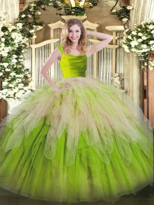 Sumptuous Yellow Green Straps Zipper Lace and Ruffles Sweet 16 Dress Sleeveless
