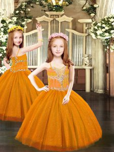 Glorious Sleeveless Lace Up Floor Length Beading Little Girls Pageant Dress