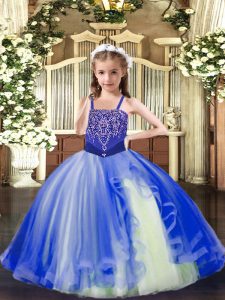 Royal Blue Little Girl Pageant Dress Party and Quinceanera with Beading Straps Sleeveless Lace Up
