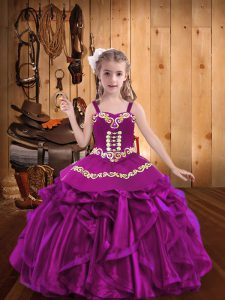 Gorgeous Fuchsia Sleeveless Embroidery and Ruffles Floor Length Kids Formal Wear