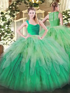 Amazing Multi-color Ball Gowns Organza Straps Sleeveless Ruffles Floor Length Zipper 15th Birthday Dress