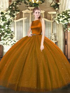 Luxurious Brown Sleeveless Belt Floor Length Quinceanera Gowns
