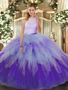 Attractive High-neck Sleeveless Backless 15th Birthday Dress Multi-color Tulle