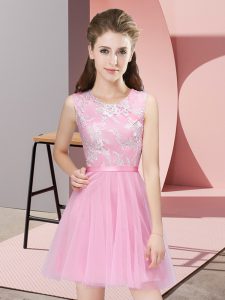 Mini Length Side Zipper Vestidos de Damas Pink for Prom and Party and Wedding Party with Lace